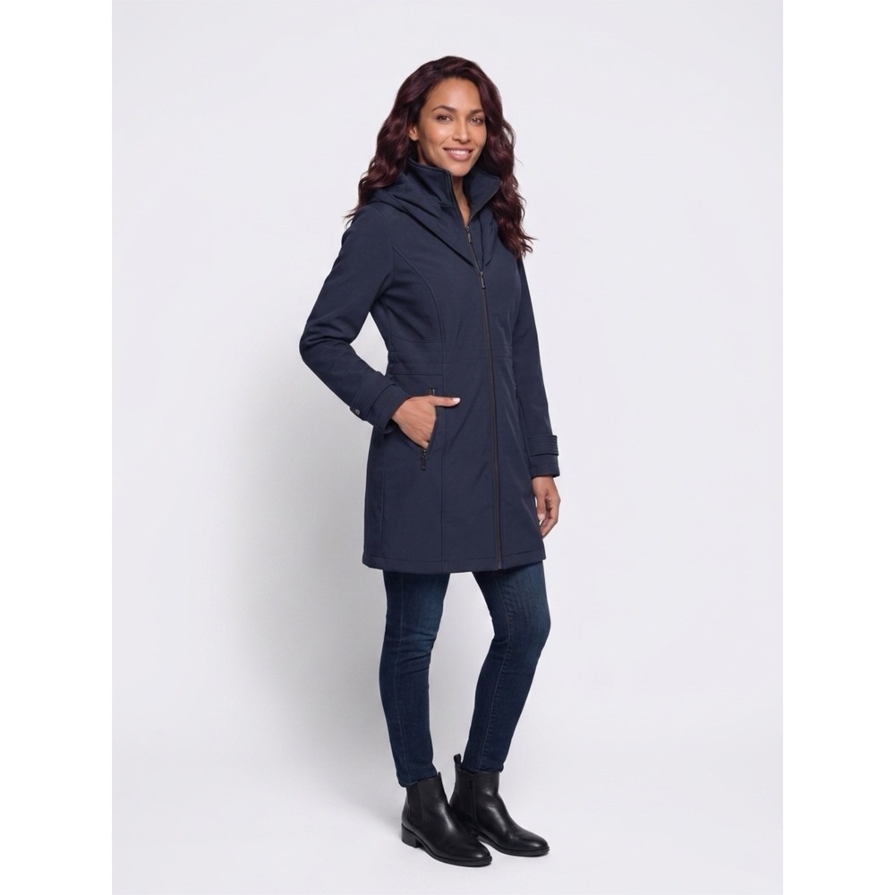 Michael Kors Womens Black Softshell Hooded Long Jacket Coat Small